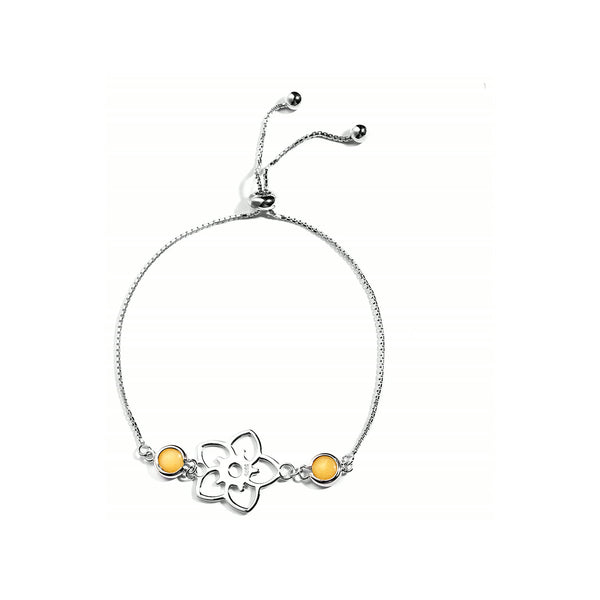 Frangipani Flower Bracelet, 2 Stone – Yellow Marble, Sterling Silver
