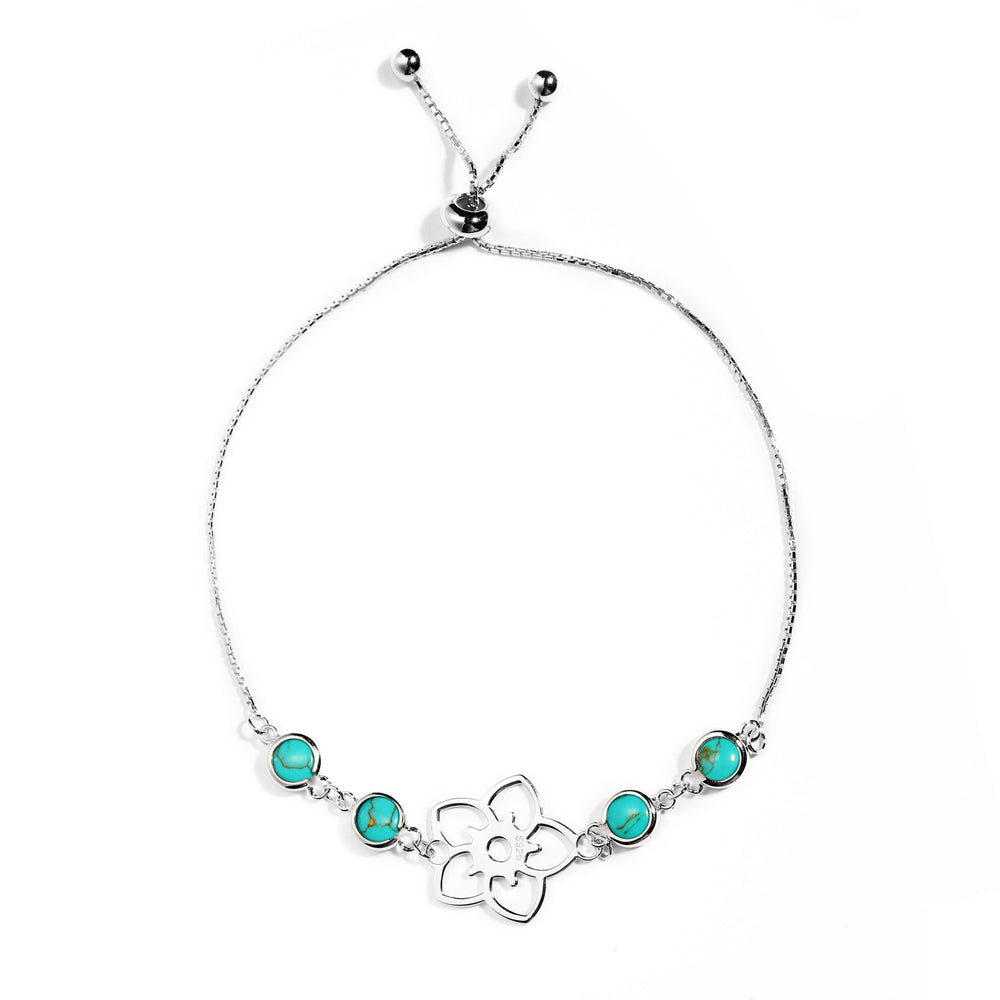 Frangipani Flower Bracelet, 4 Stone – Turquoise, Sterling Silver