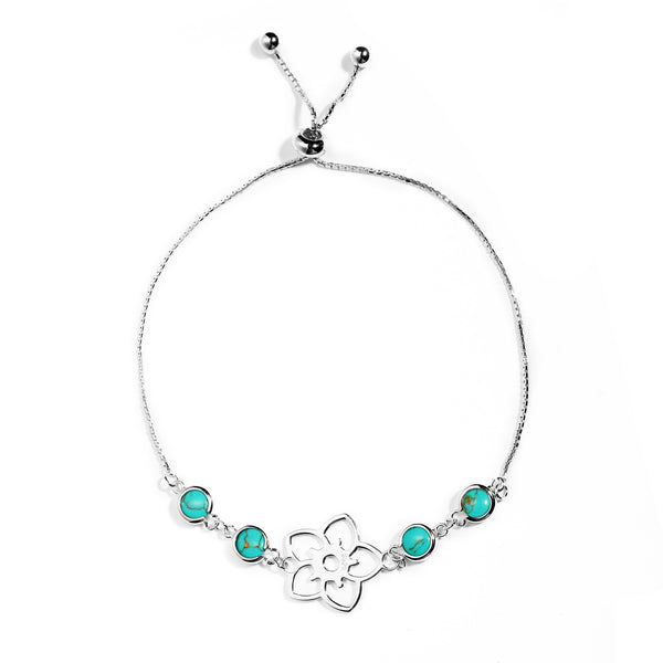 Frangipani Flower Bracelet, 4 Stone – Turquoise, Sterling Silver