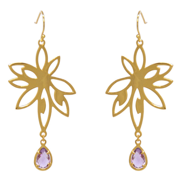 Bromelia Earrings – Purple Amethyst, Yellow Gold