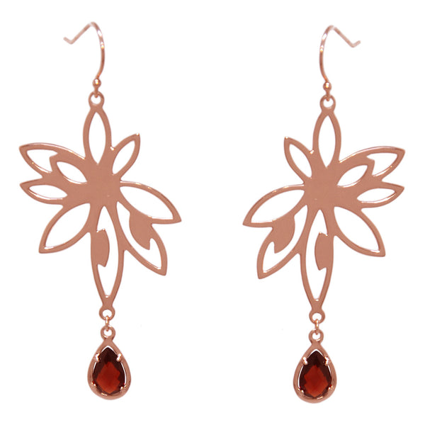 Bromelia Earrings – Red Garnet, Rose Gold