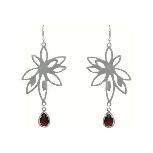 Bromelia Earrings – Red Garnet, Sterling Silver