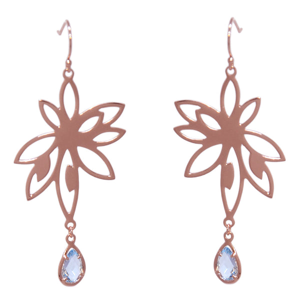 Bromelia Earrings – Blue Topaz, Rose Gold