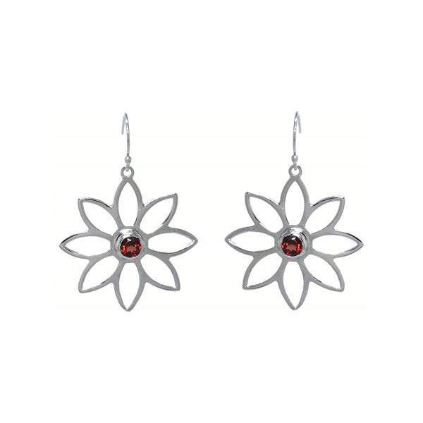 Namaqua Daisy Earrings – Red Garnet, Sterling Silver