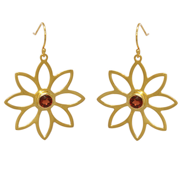 Namaqua Daisy Earrings – Red Garnet, Yellow Gold