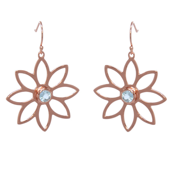 Namaqua Daisy Earrings – Blue Topaz, Rose Gold