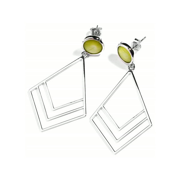 Bougainvillea Flower Earrings – Lime Green Mother of Pearl, Sterling Silver