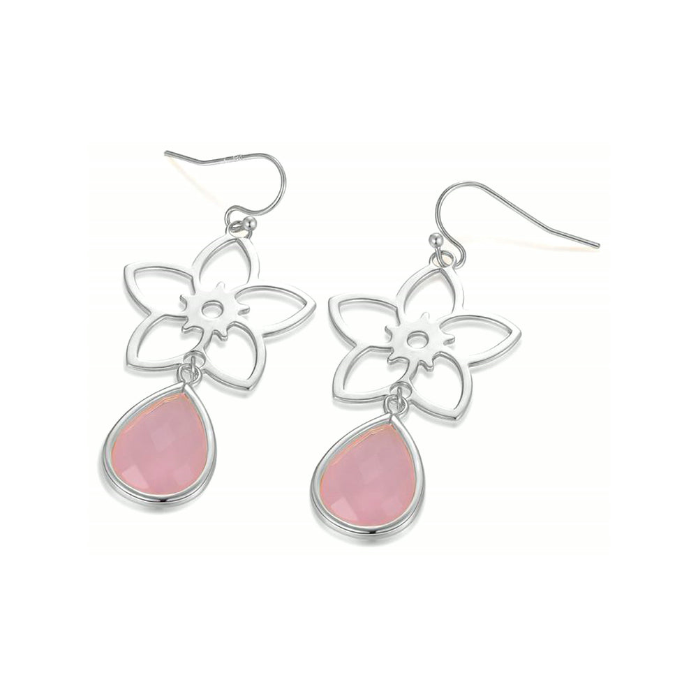 Frangipani Flower Earrings – Rose Quartz, Sterling Silver