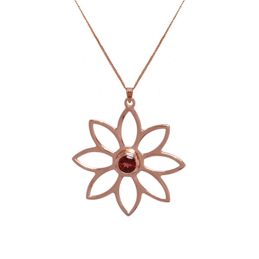 Namaqua Daisy Necklace – Red Garnet, Rose Gold