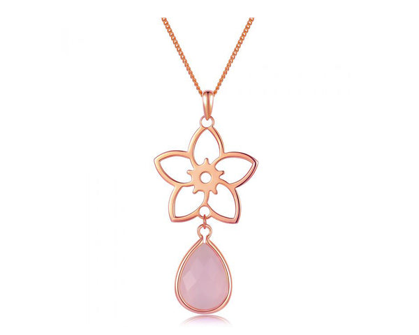 Frangipani Flower Necklace – Rose Quartz, Rose Gold