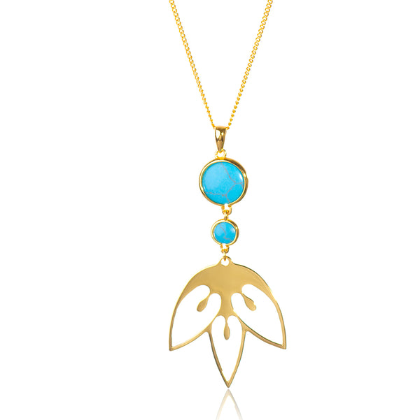 Tulip Flower Necklace – Turquoise, Yellow Gold