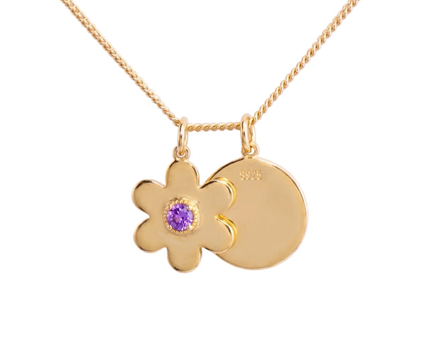Flower Disc Necklace – Purple Amethyst, Yellow Gold