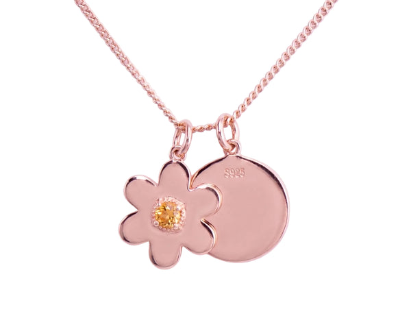 Flower Disc Necklace – Orange Citrine, Rose Gold