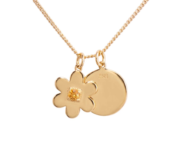 Flower Disc Necklace – Orange Citrine, Yellow Gold