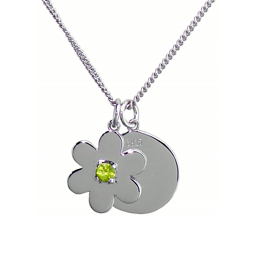 Flower Disc Necklace – Green Peridot, Sterling Silver