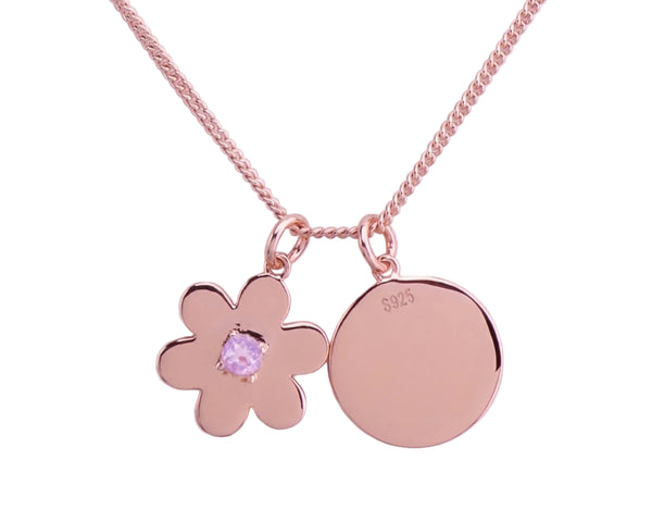 Flower Disc Necklace – Rose Quartz, Rose Gold