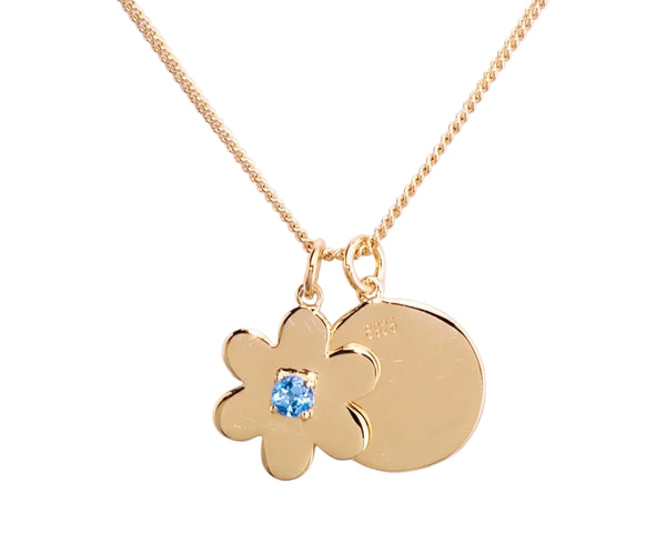 Flower Disc Necklace – Blue Topaz, Yellow Gold