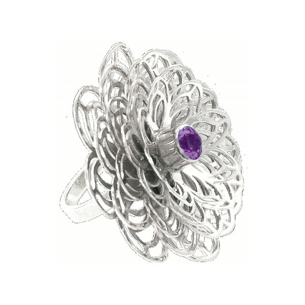 Dahlia Ring – Purple Amethyst, Sterling Silver