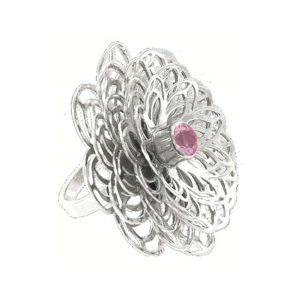 Dahlia Ring – Rose Quartz, Sterling Silver