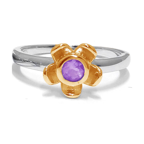 Forget Me Not Ring – Purple Amethyst, Yellow Gold