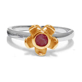 Forget Me Not Ring – Red Garnet, Yellow Gold
