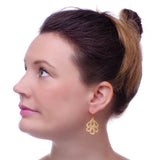 Lavender Flower Earrings being worn