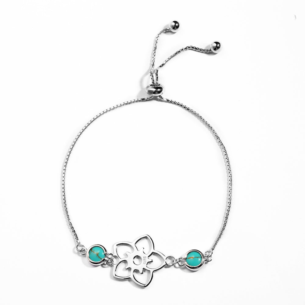 Frangipani Flower Bracelet, 2 Stone – Turquoise, Sterling Silver