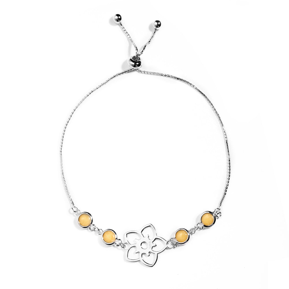 Frangipani Flower Bracelet, 4 Stone – Yellow Marble, Sterling Silver
