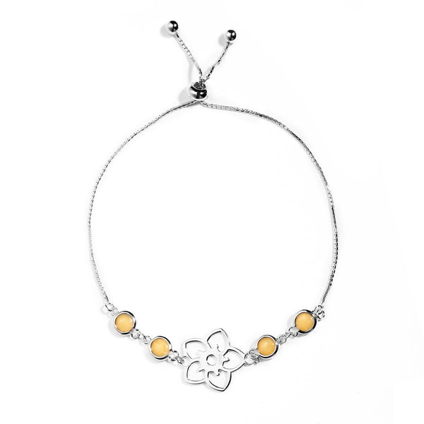 Frangipani Flower Bracelet, 4 Stone – Yellow Marble, Sterling Silver