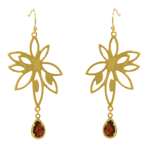 Bromelia Earrings – Red Garnet, Yellow Gold