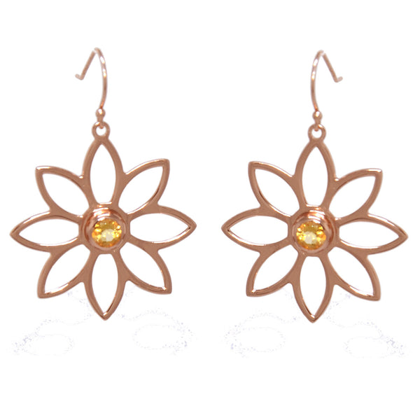 Namaqua Daisy Earrings – Orange Citrine, Rose Gold