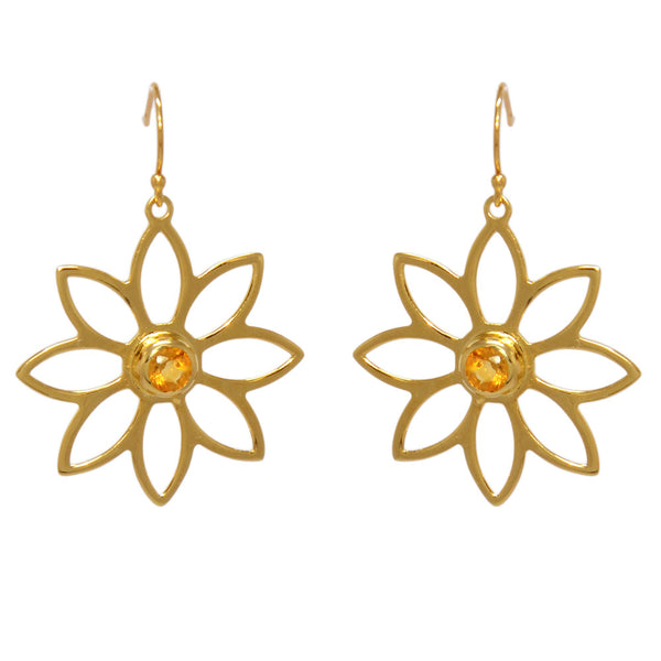 Namaqua Daisy Earrings – Orange Citrine, Yellow Gold