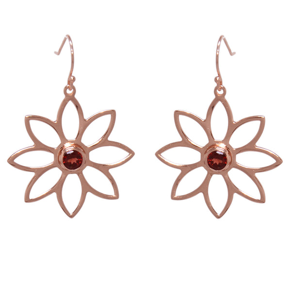 Namaqua Daisy Earrings – Red Garnet, Rose Gold