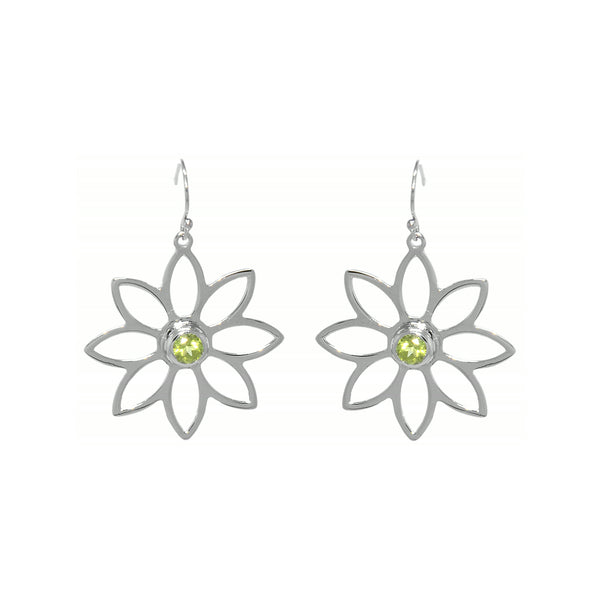 Namaqua Daisy Earrings – Green Peridot, Sterling Silver