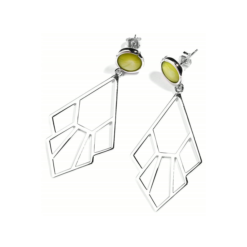Tiger Lily Flower Earrings – Lime Green Mother of Pearl, Sterling Silver