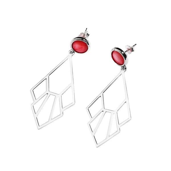 Tiger Lily Flower Earrings – Red Mother of Pearl, Sterling Silver