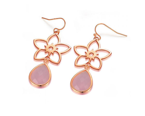 Frangipani Flower Earrings – Rose Quartz, Rose Gold