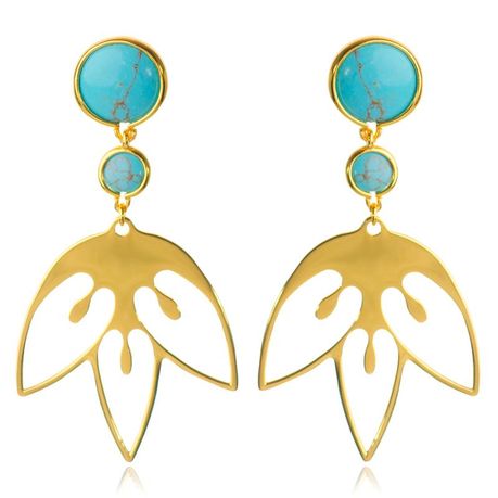 Tulip Flower Earrings – Turquoise, Yellow Gold