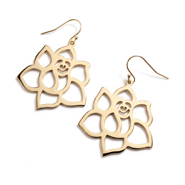 Rose Flower Earrings – Yellow Gold