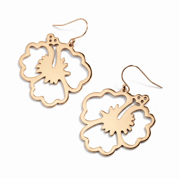 Hibiscus Flower Earrings – Yellow Gold