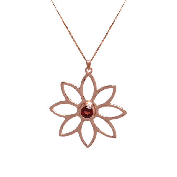 Namaqua Daisy Necklace – Red Garnet, Rose Gold