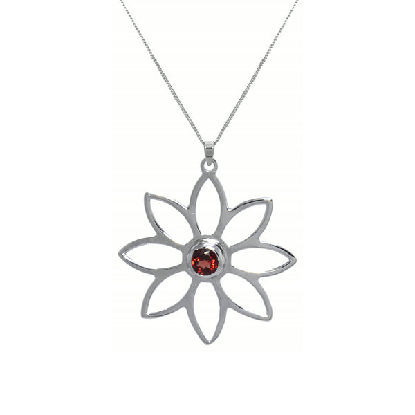 Namaqua Daisy Necklace – Red Garnet, Sterling Silver