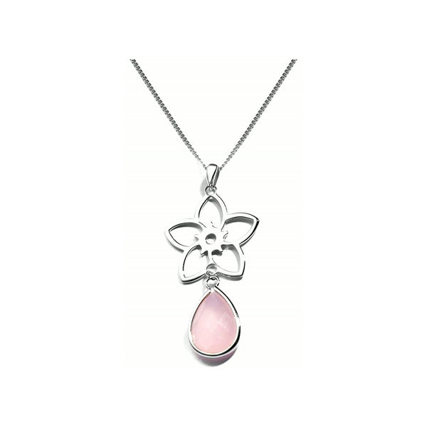 Frangipani Flower Necklace – Rose Quartz, Sterling Silver