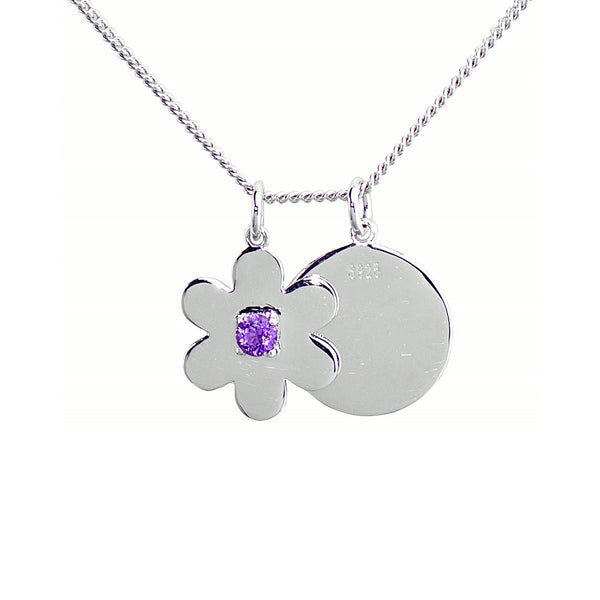 Flower Disc Necklace – Purple Amethyst, Sterling Silver