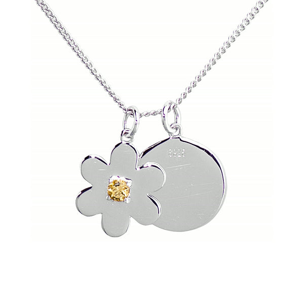 Flower Disc Necklace – Orange Citrine, Sterling Silver