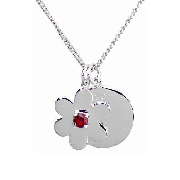 Flower Disc Necklace – Red Garnet, Sterling Silver