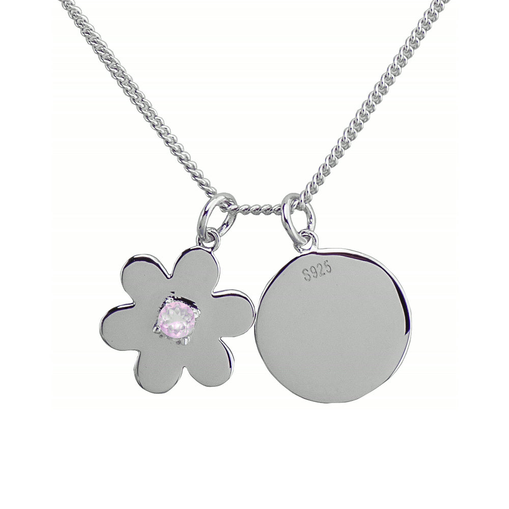 Flower Disc Necklace – Rose Quartz, Sterling Silver