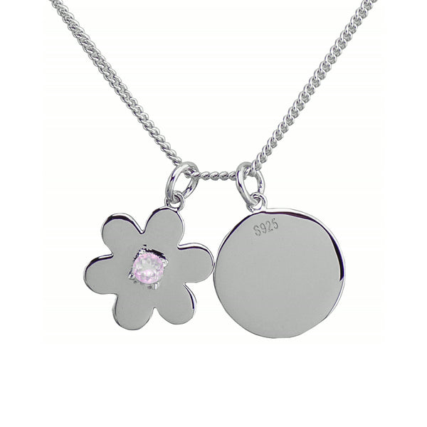 Flower Disc Necklace – Rose Quartz, Sterling Silver