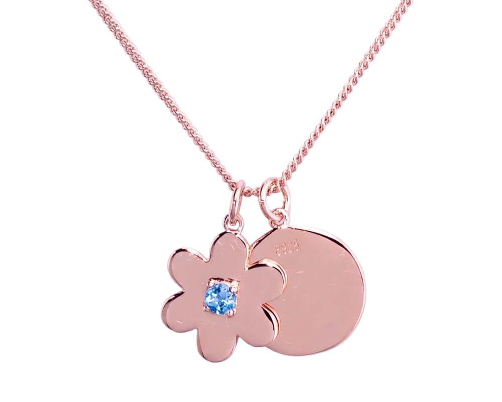 Flower Disc Necklace – Blue Topaz, Rose Gold