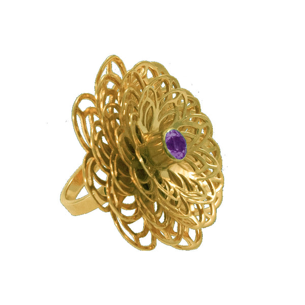 Dahlia Ring – Purple Amethyst, Yellow Gold